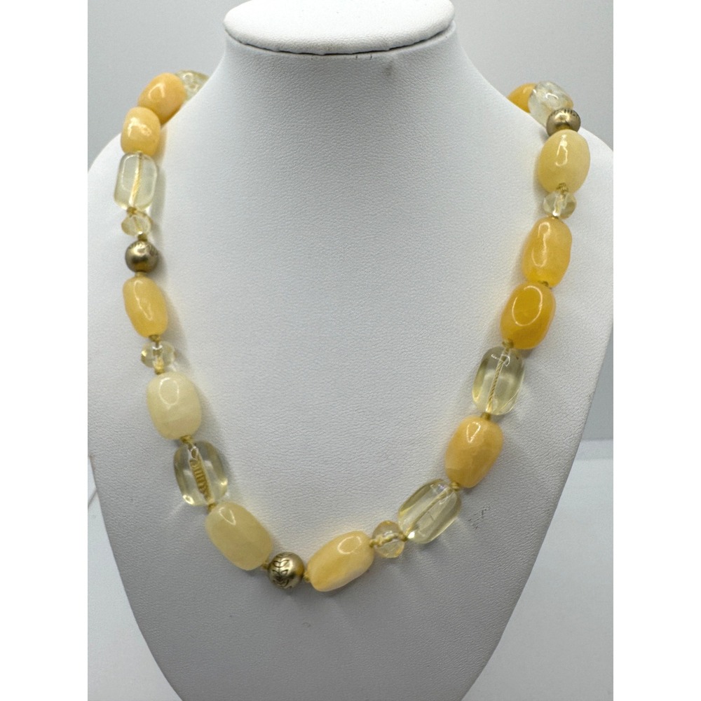 Sigrid Olsen Yellow Chunky Beaded Statement Necklace Gold Tone S-Hook 18 Inch